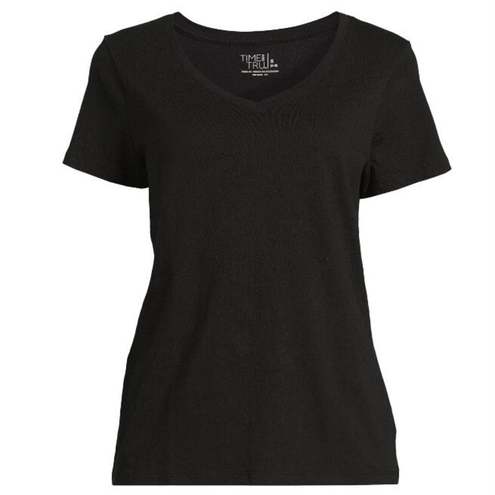Time and Tru Womans V Neck Tee with Short Sleeves XXL 20 New with Tags Black